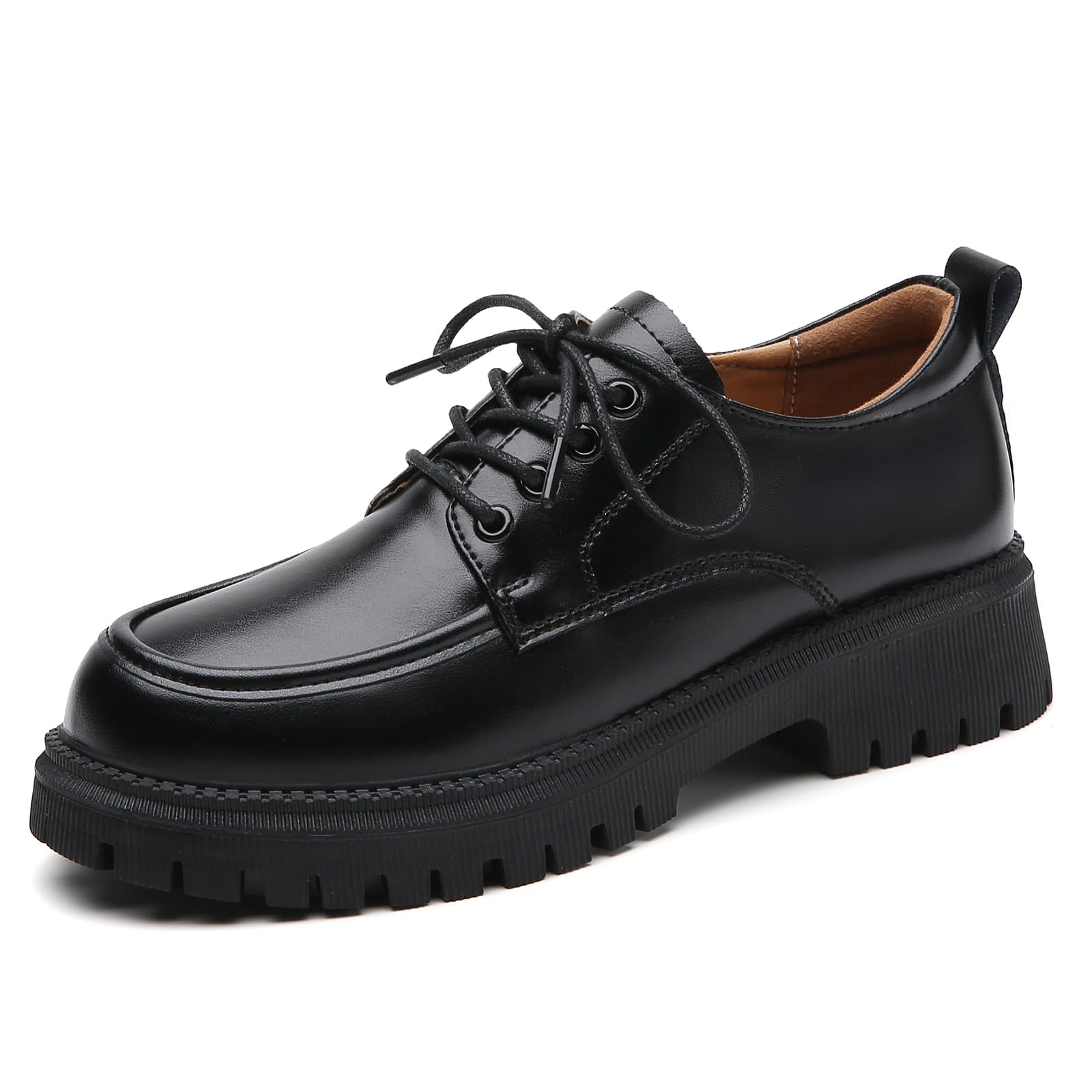 Black Oxford Shoes for Women Platform Chunky Patent Leather Classic Comfortable Business Casual Work Shoes