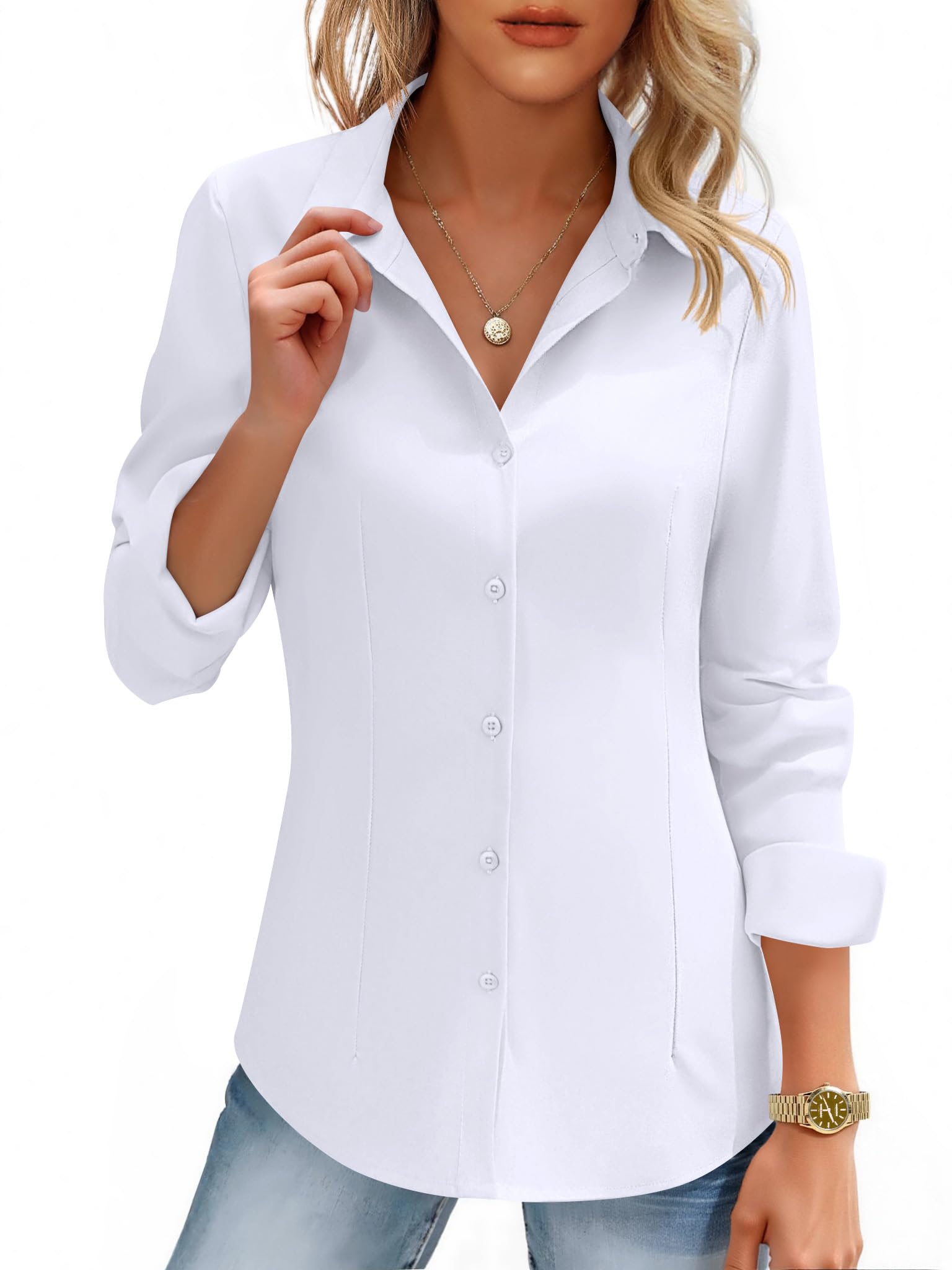 HOTOUCH Women's Long Sleeve Button Down Shirts Fitted Business Collared Work Office Suit Blouses
| HOTOUCH Women's Butt